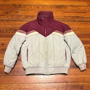 Vintage Men's Burgundy/Beige Quilted Jacket Sz XL